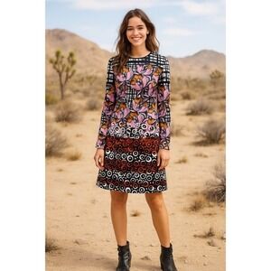 CLOVER CANYON Floral Fields Jersey Knit Shift Dress Colourful Graphic Large